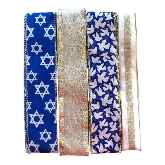 Hanukkah Wreath Kit | Happy Hanukkah Sign + Wired Ribbons | DIY Holiday Decor - Picture 3 of 6